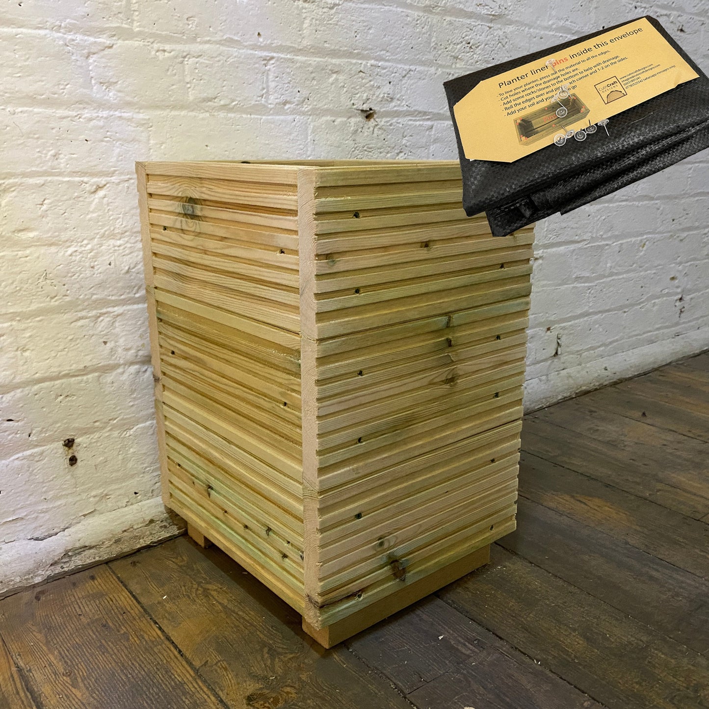 Small Square Wooden Decking Planter – Pressure-Treated Outdoor Herb & Patio Planter 35 × 35 × 47 cm