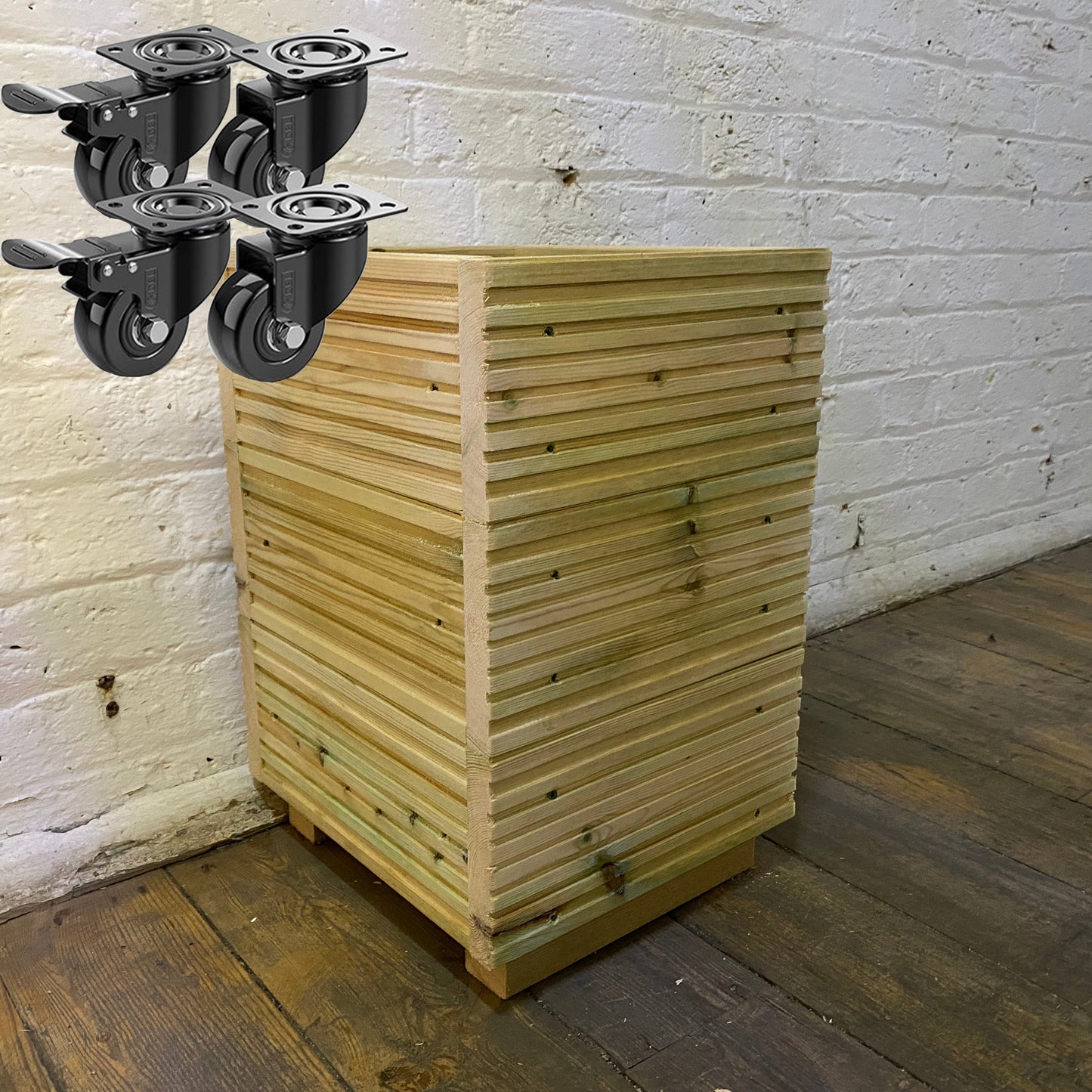 Small Square Wooden Decking Planter – Pressure-Treated Outdoor Herb & Patio Planter 35 × 35 × 47 cm