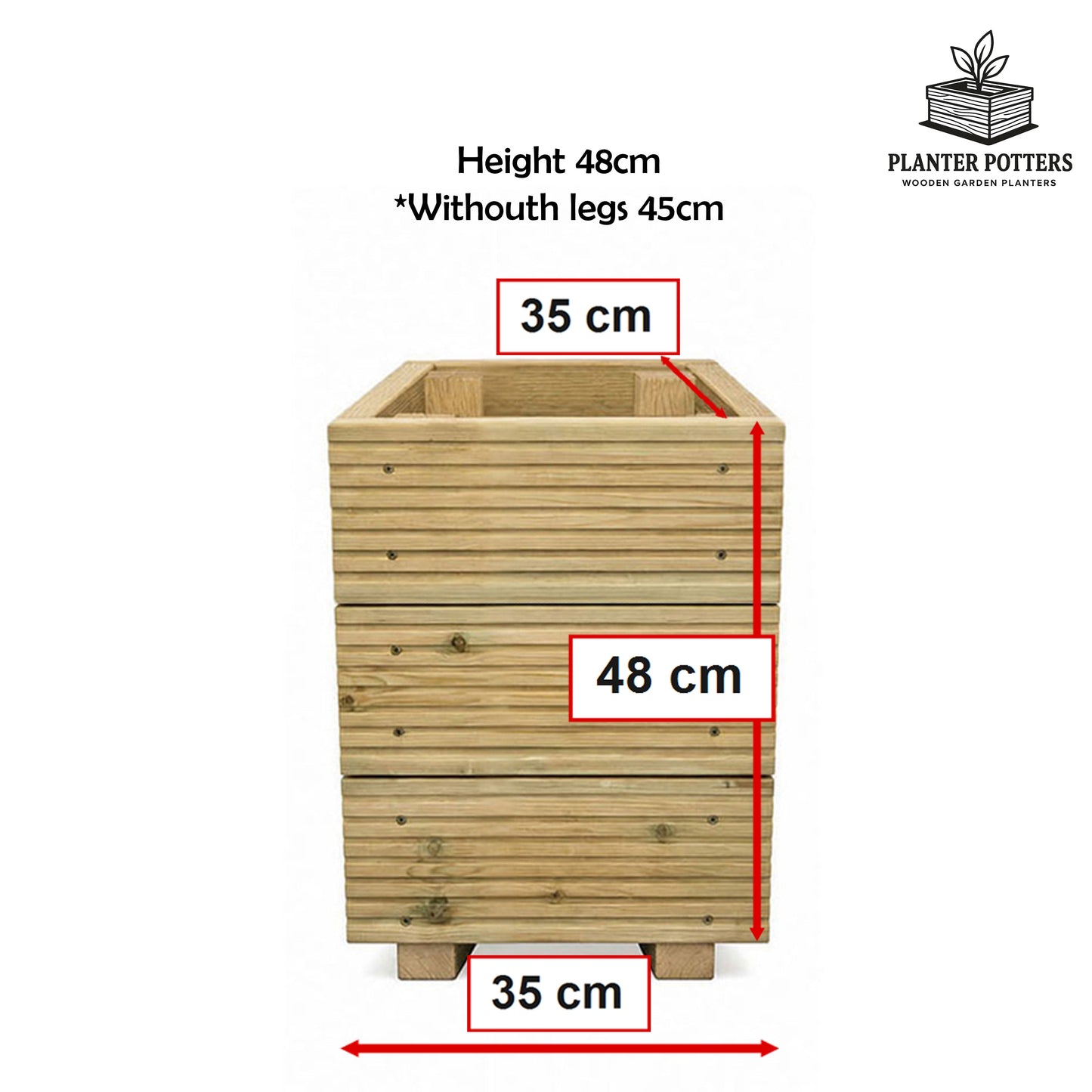 Small Square Wooden Decking Planter – Pressure-Treated Outdoor Herb & Patio Planter 35 × 35 × 47 cm