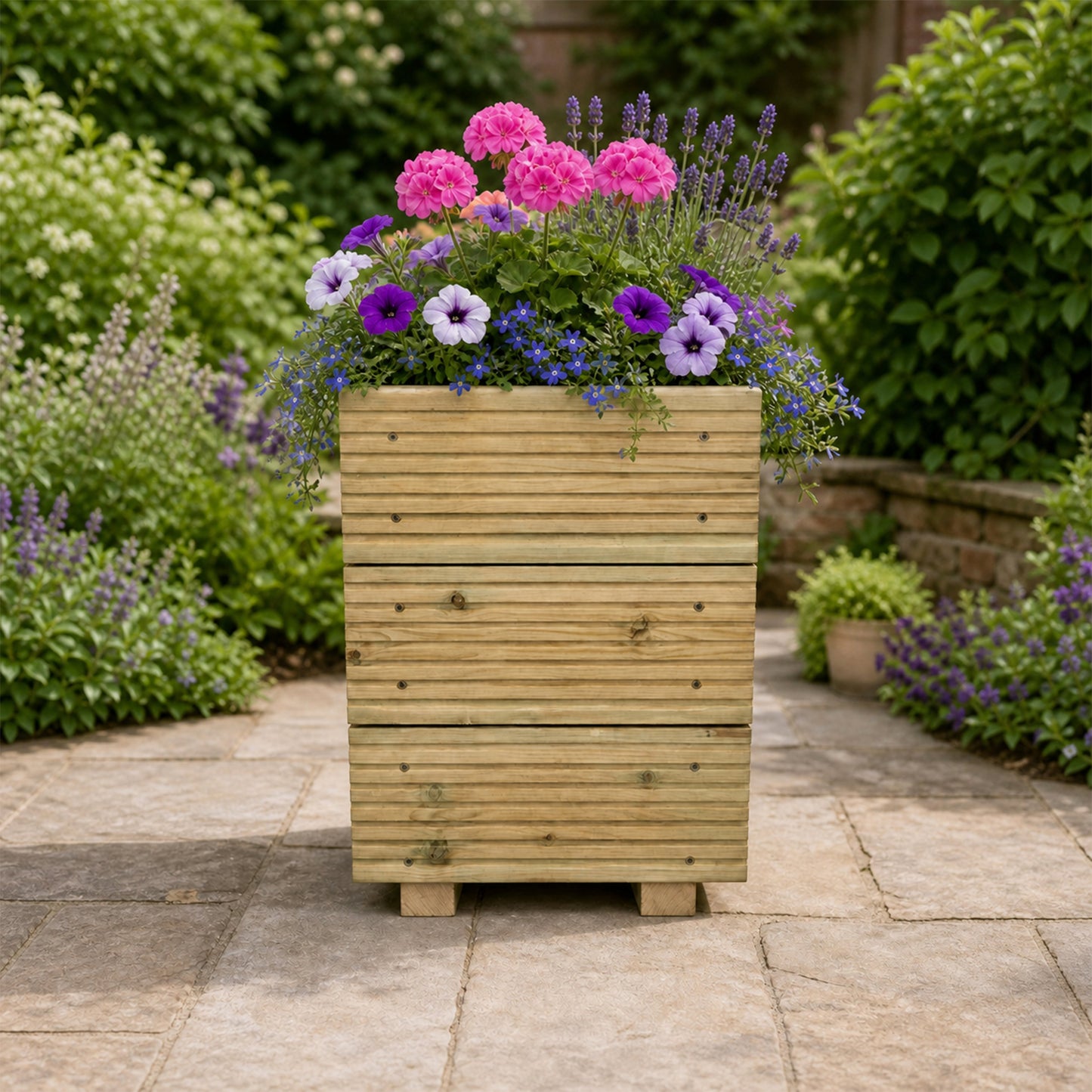 Small Square Wooden Decking Planter – Pressure-Treated Outdoor Herb & Patio Planter 35 × 35 × 47 cm