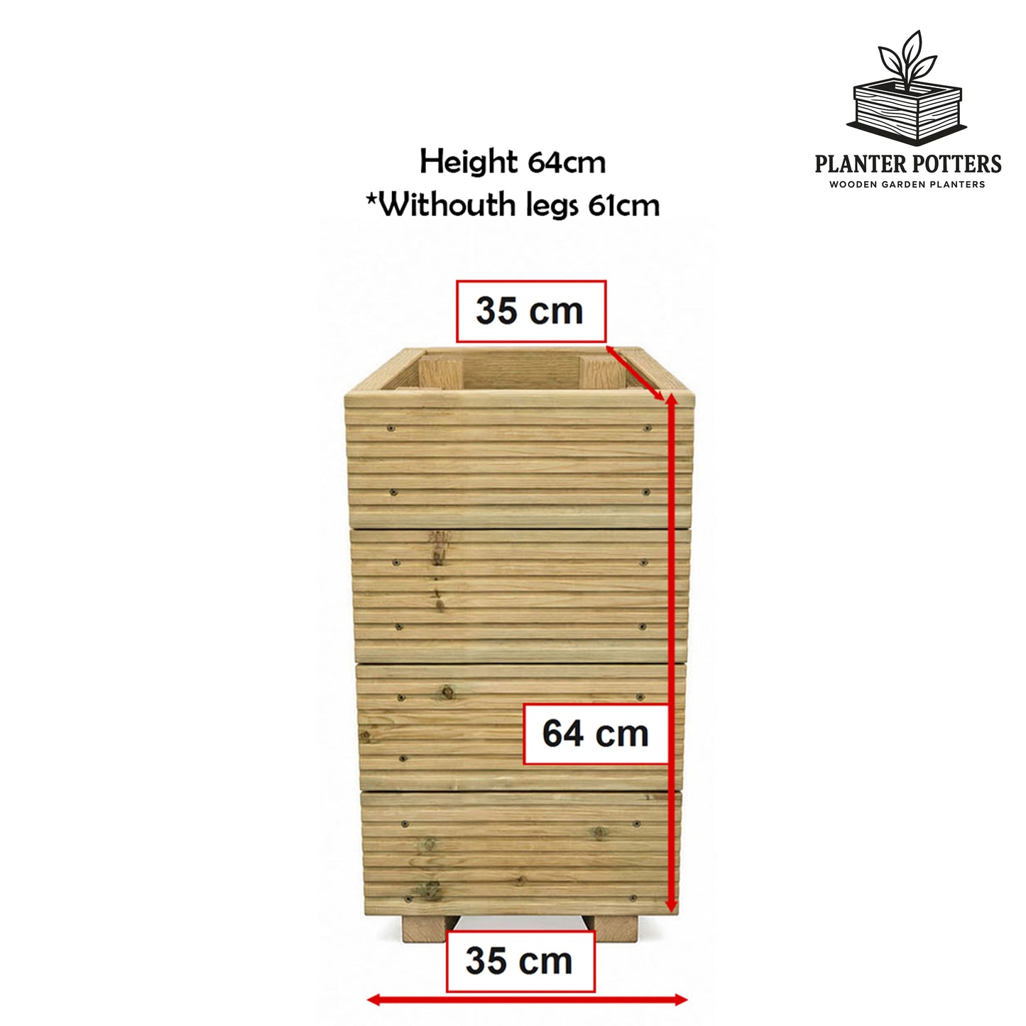 Small Tall Wooden Decking Planter – 35 × 35 × 63 cm