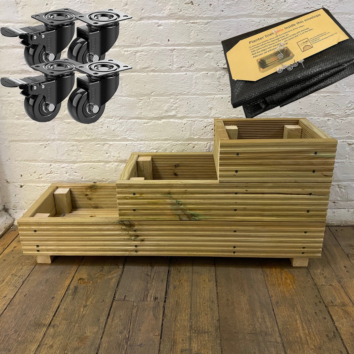 Three-Tier Wooden Decking Planter – 88 × 35 × 48 cm
