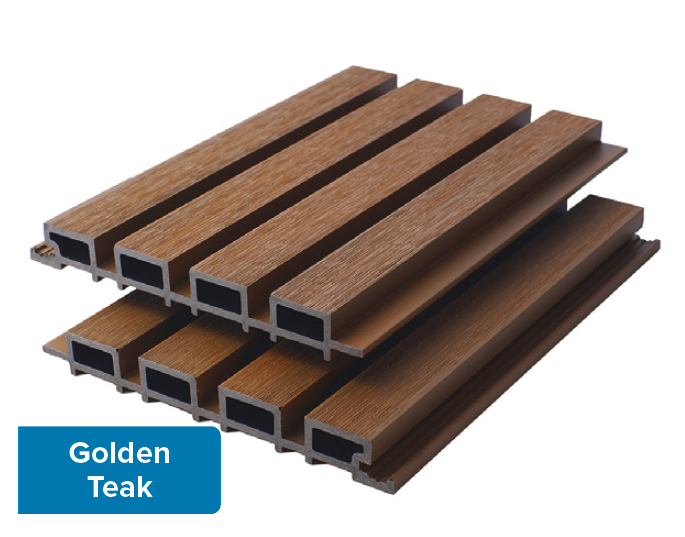 Triton Golden Teak - Slatted Composite Cladding Panels - Board Width 219mm (200mm wide coverage) x 26mm