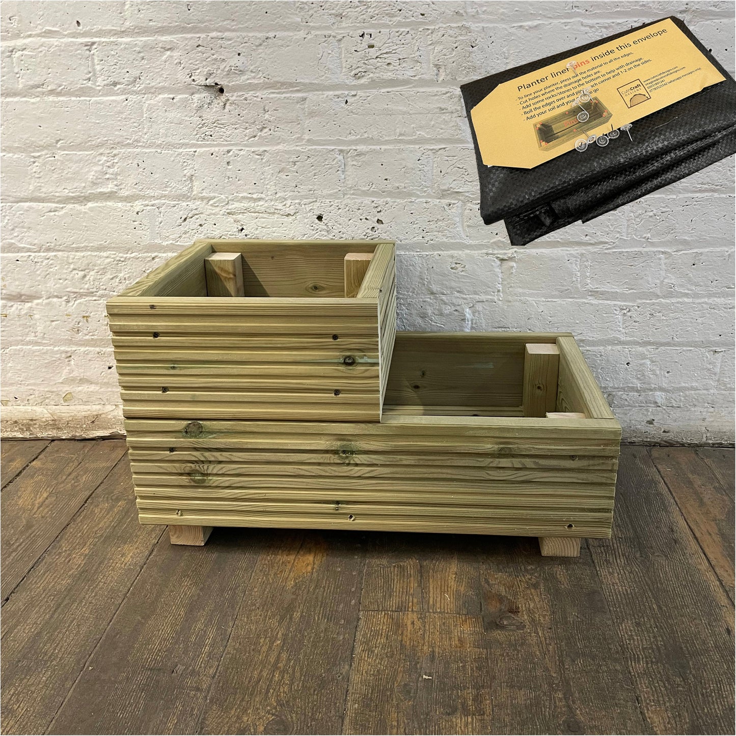 Two-Tier Wooden Decking Planter – 57 × 35 × 33 cm