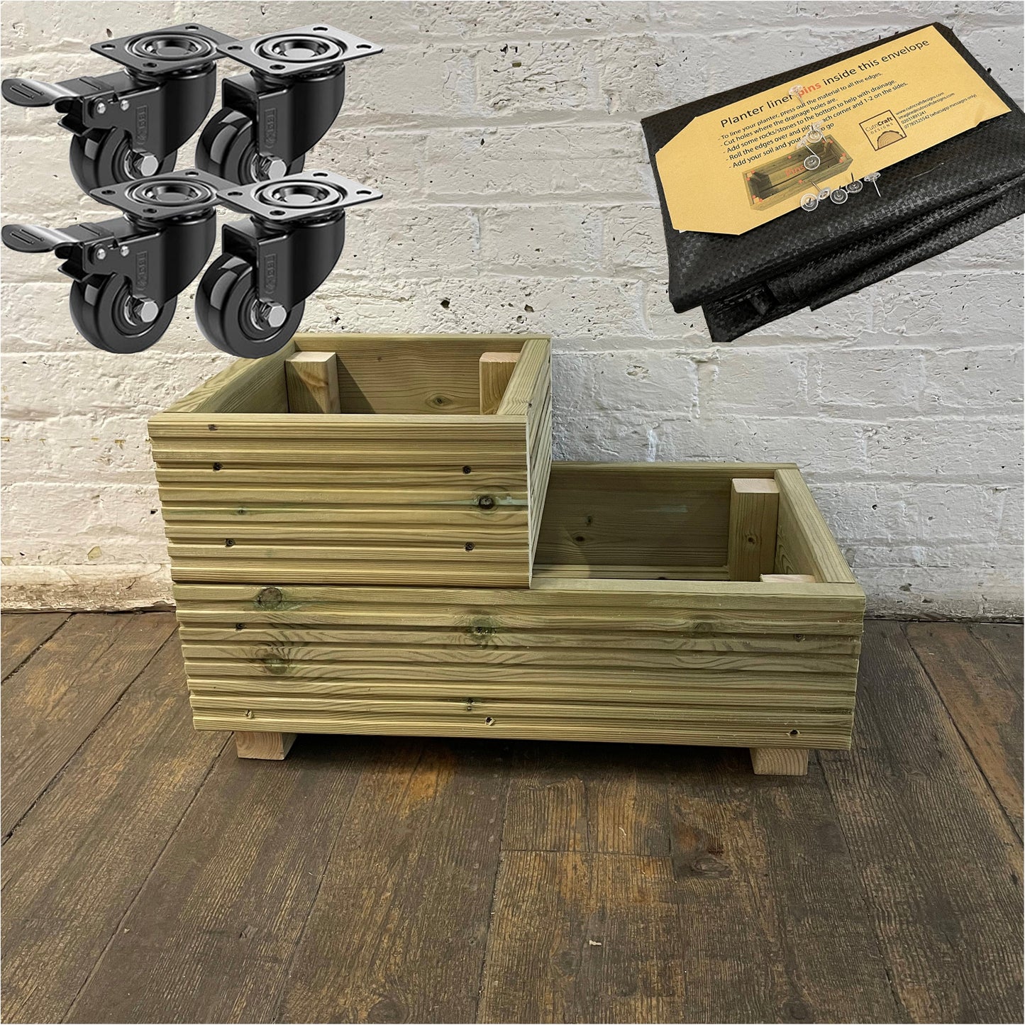 Two-Tier Wooden Decking Planter – 57 × 35 × 33 cm