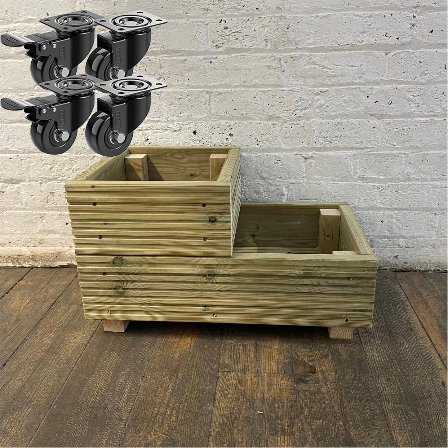 Two-Tier Wooden Decking Planter – 57 × 35 × 33 cm