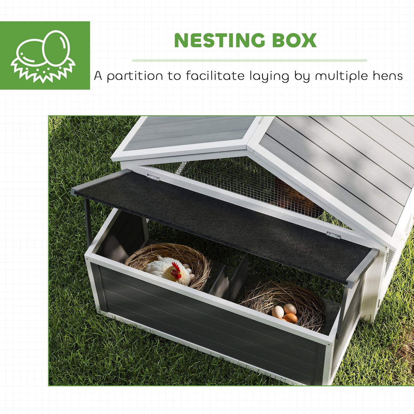 PawHut Wooden Chicken Run with Nesting Box, Openable Roof, for 4-8 Chickens