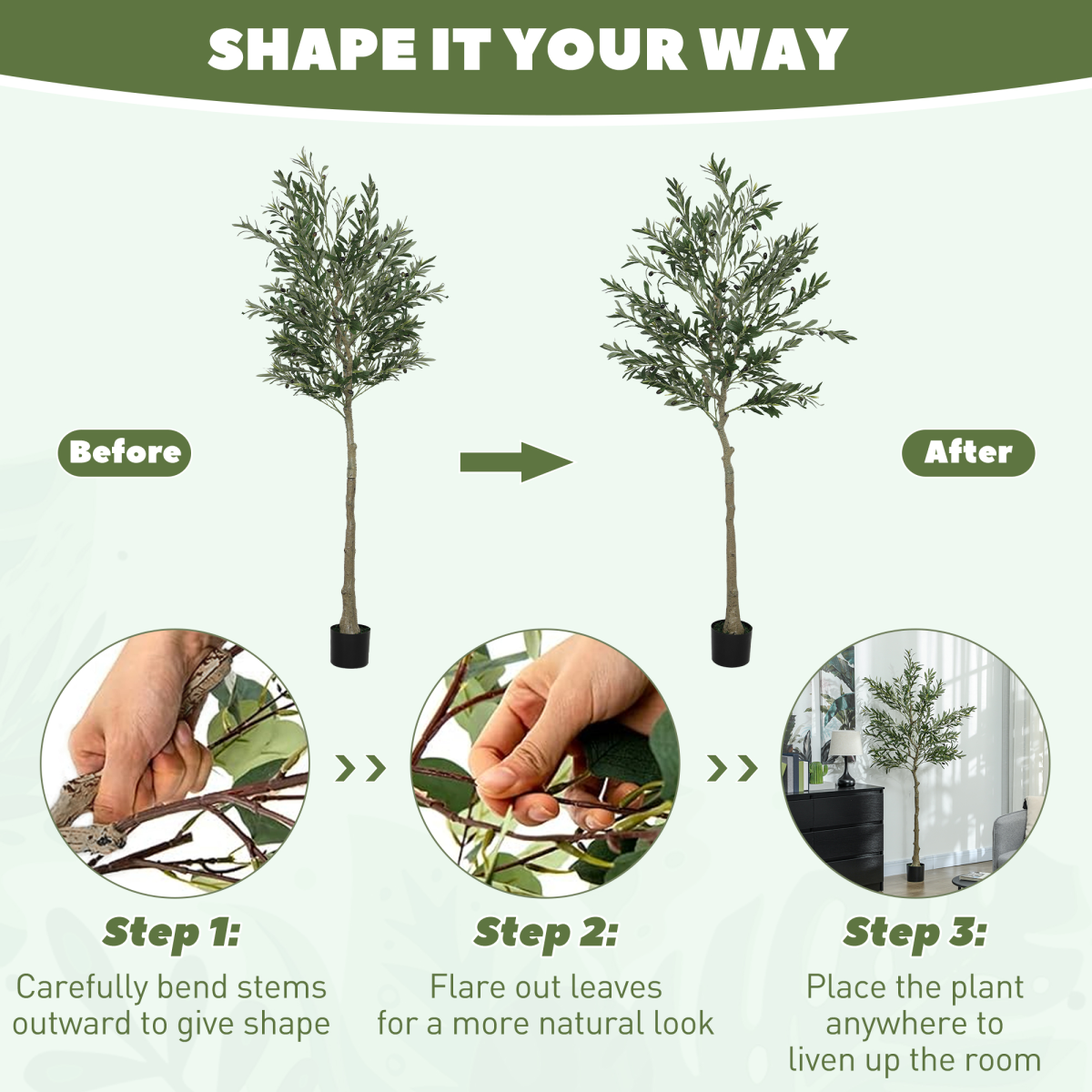 HOMCOM 2 Pack Indoor Artificial Plants, Faux Potted Silk Olive Trees, 120cm