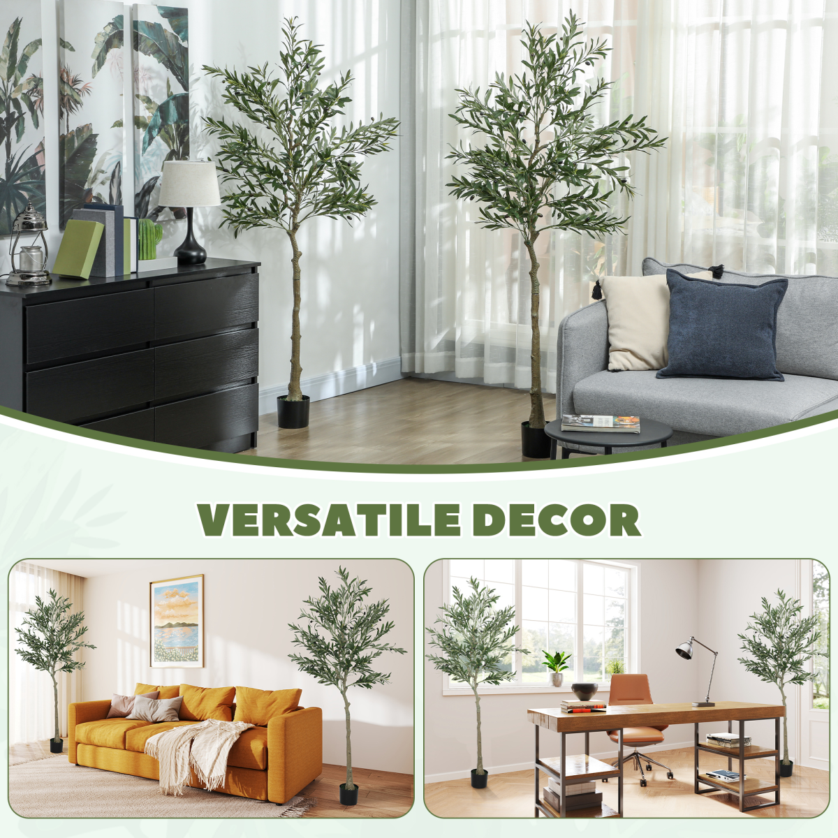 HOMCOM 2 Pack Indoor Artificial Plants, Faux Potted Silk Olive Trees, 120cm