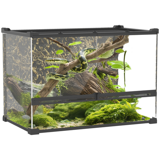 PawHut 10L Glass Terrarium, Reptile Vivarium with Stone Background