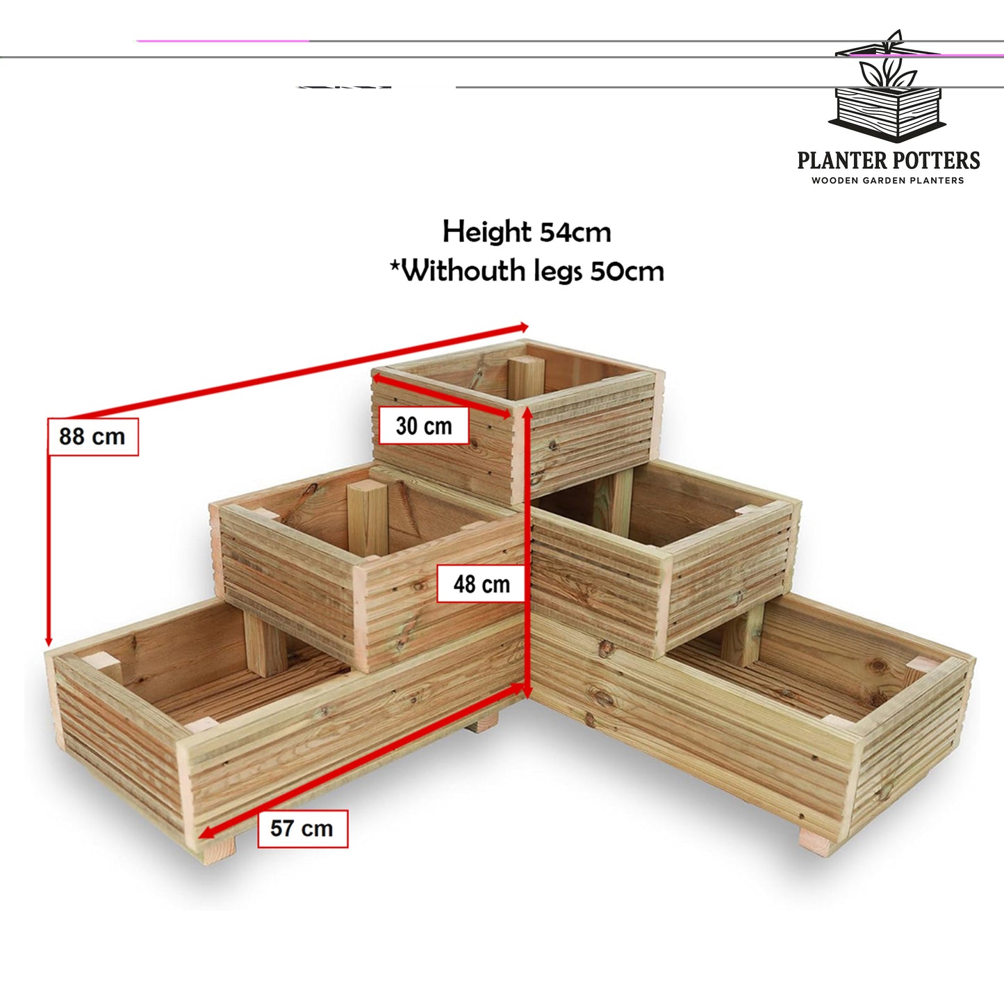 Large 3-Tiered Straight Wooden Decking Planter
