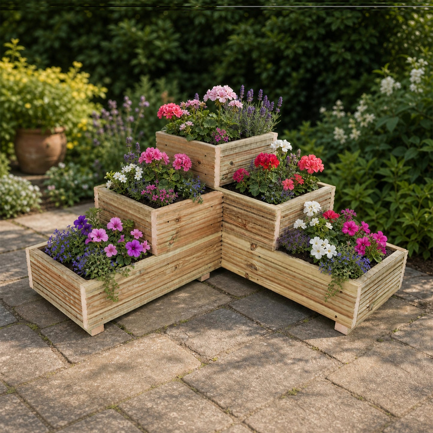 Large 3-Tiered Straight Wooden Decking Planter