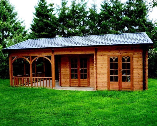 Sicily Log Cabin with Porch and Canopy 8mx5m including Floor