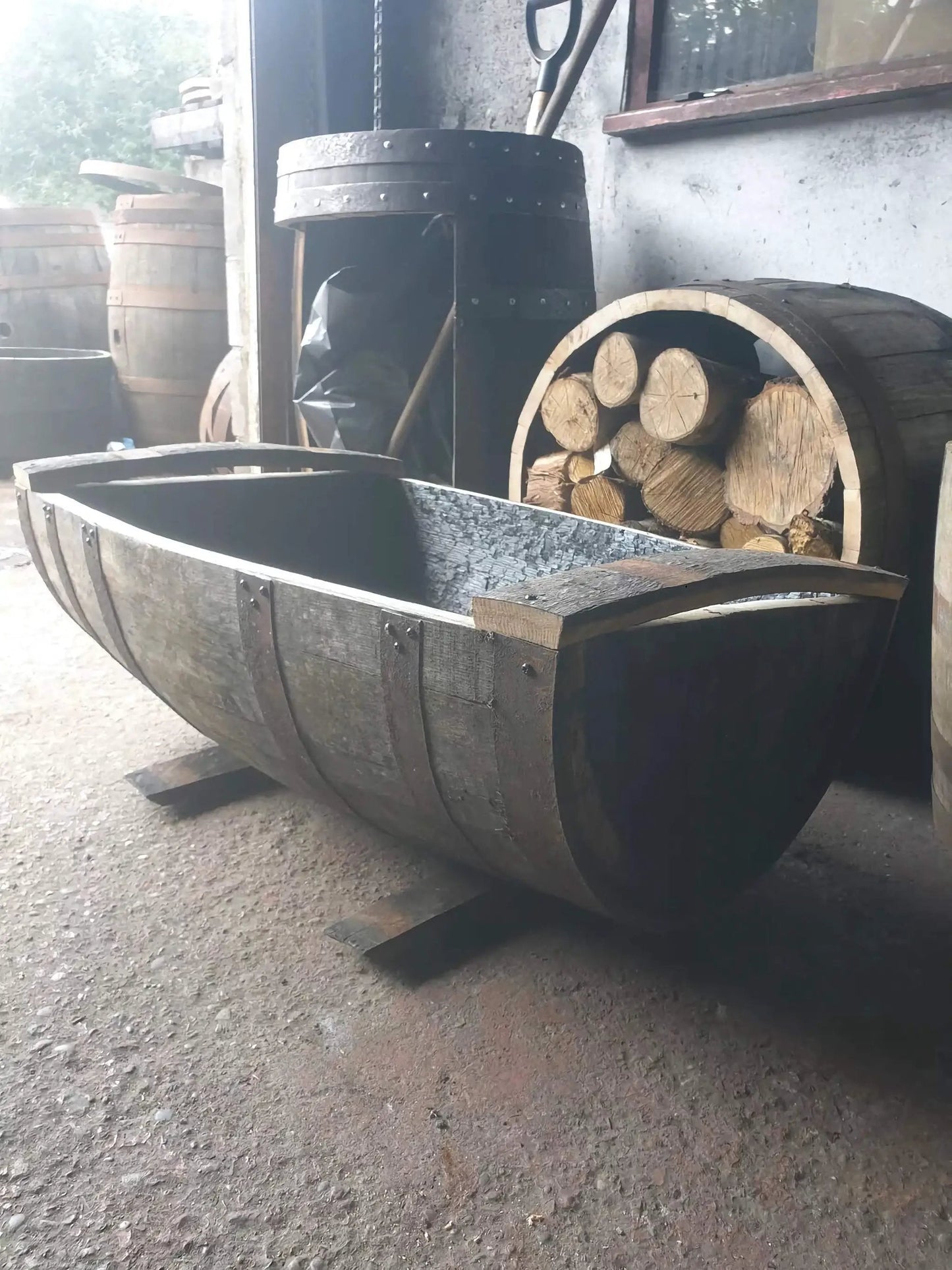 Oak Whiskey Half Barrel Planter Large Rustic Garden Decor Flower Pot