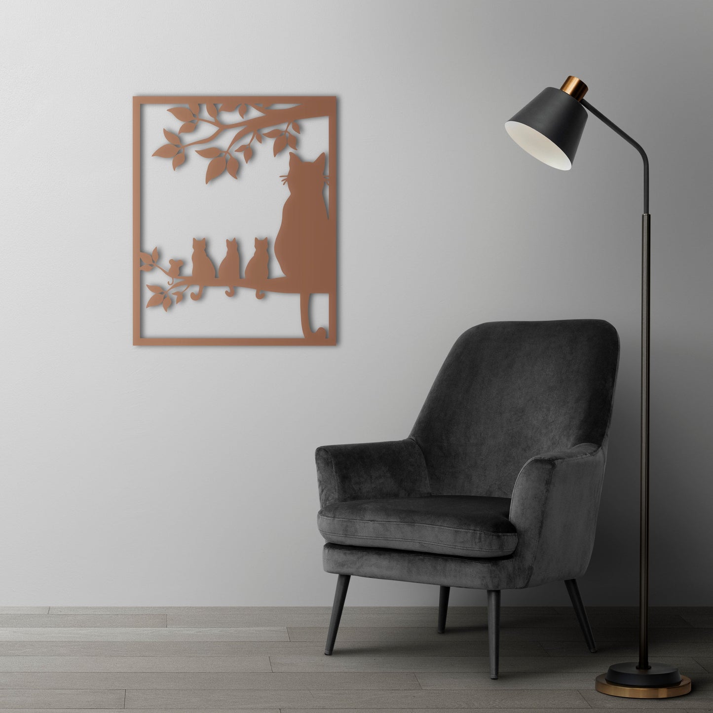 Cats on Branch Metal Wall Art | Decorative Animal Wall Sculpture