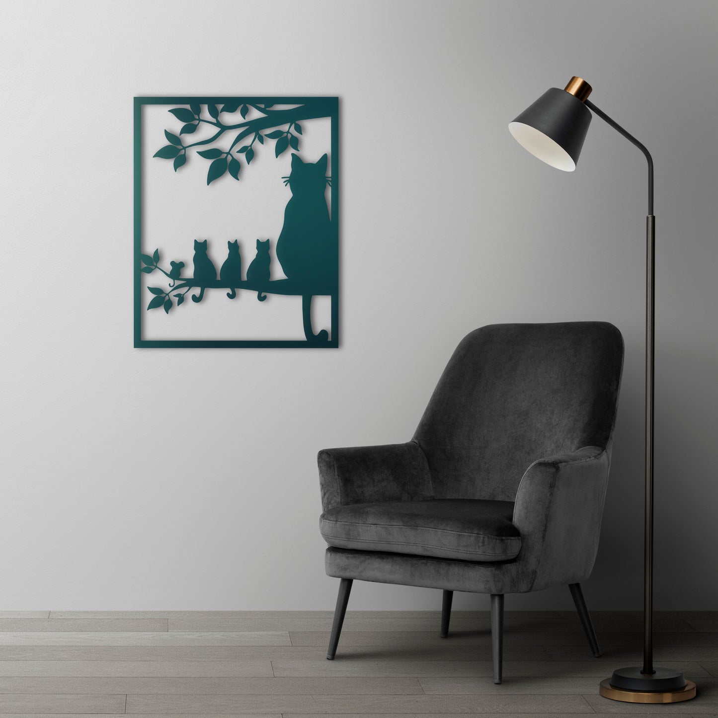 Cats on Branch Metal Wall Art | Decorative Animal Wall Sculpture