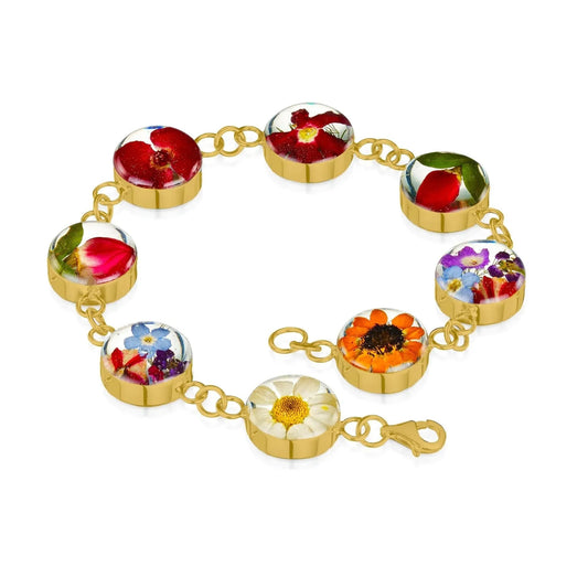 Mixed Flower Charm Bracelet - Gold plated Silver