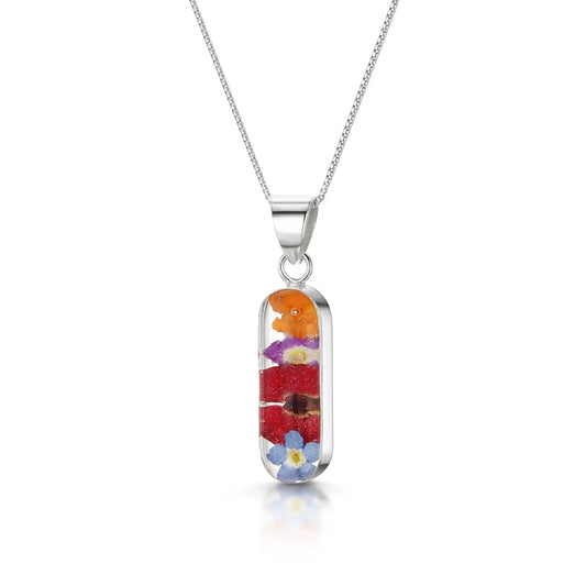 Mixed Flower & Poppy Oval Pendant Necklace