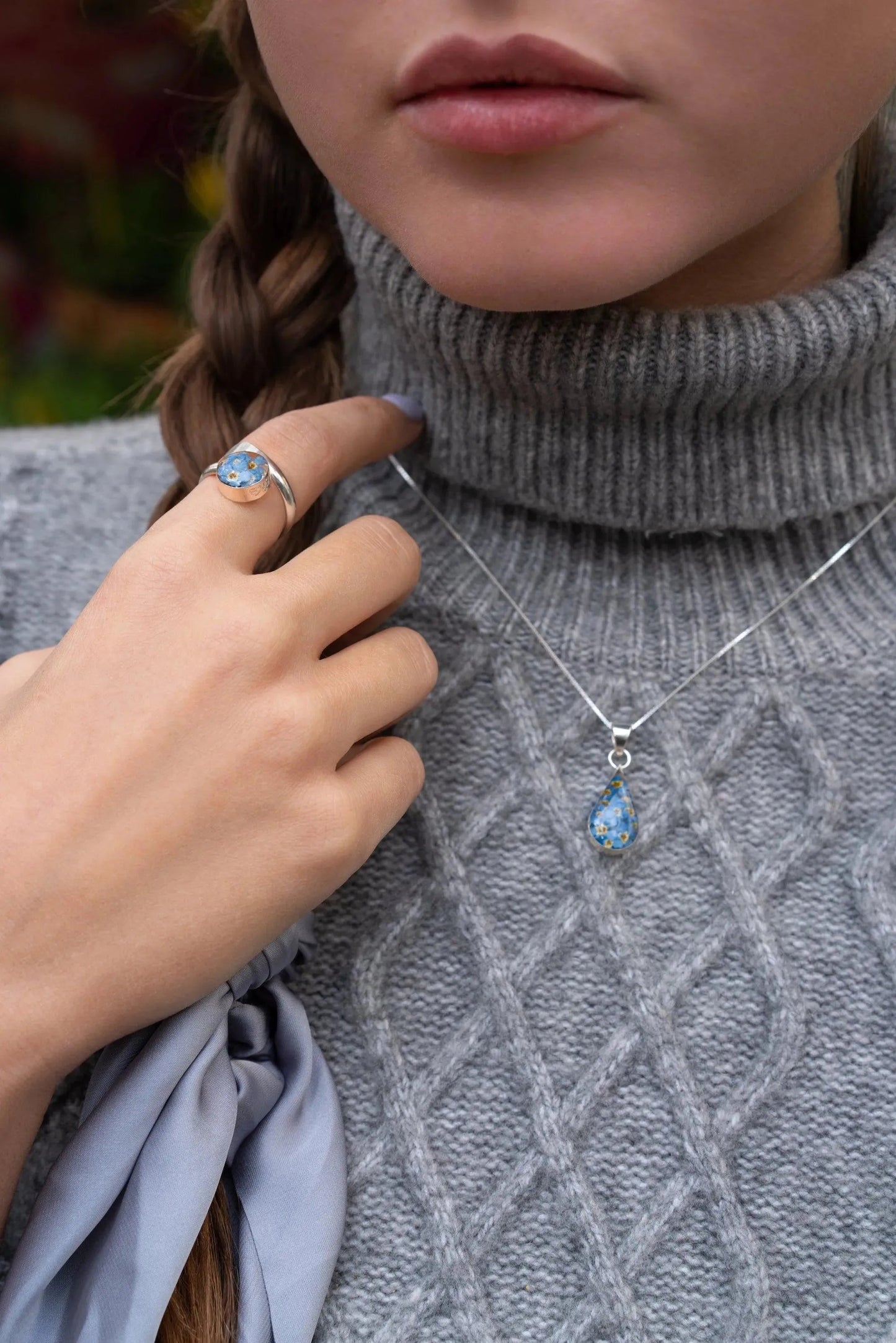 Forget-Me-Not Necklace Teardrop Pendant