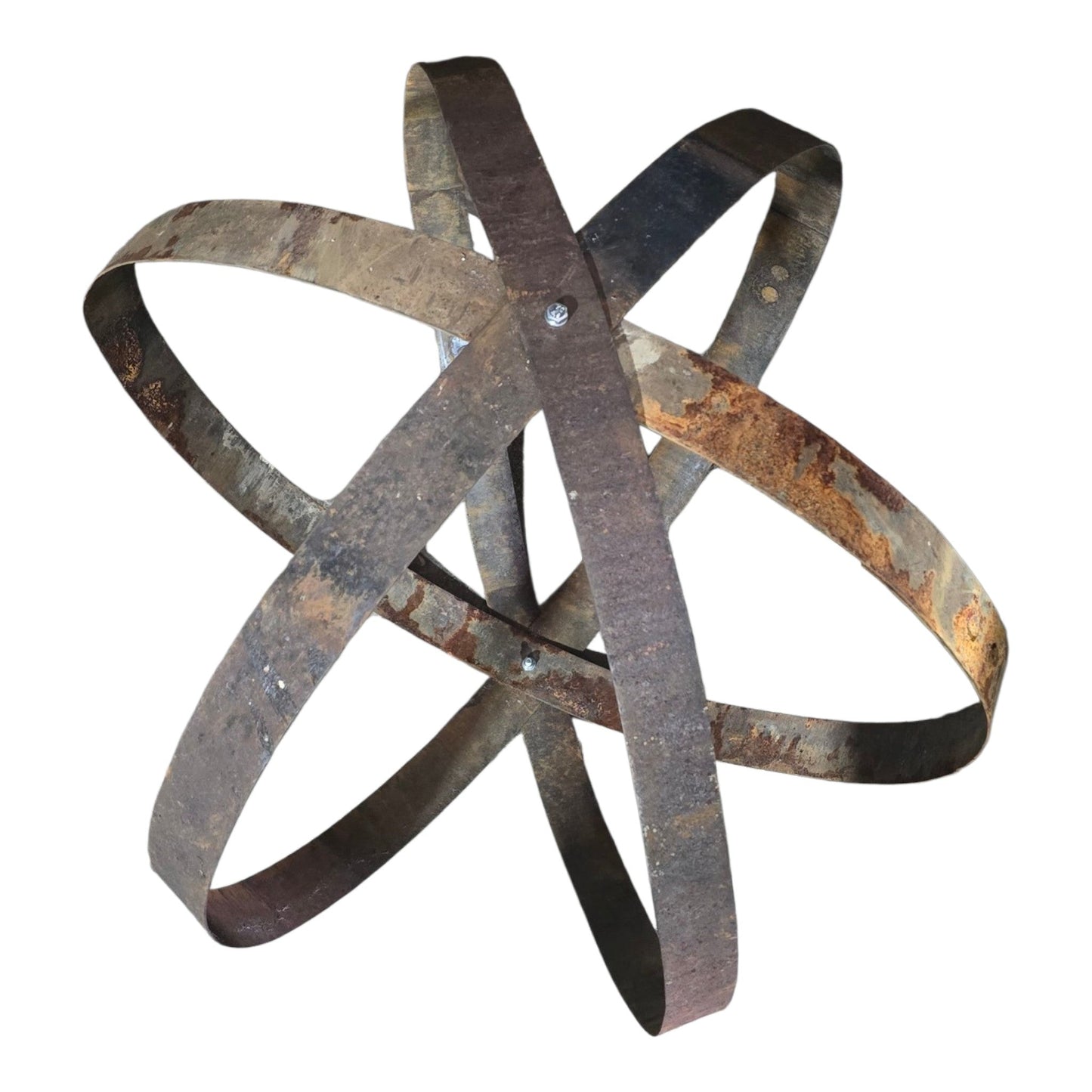 Garden Metal Sphere Sculpture – Reclaimed Rusty Whisky Barrel Hoop Ring 57–65cm Outdoor Garden Ornament