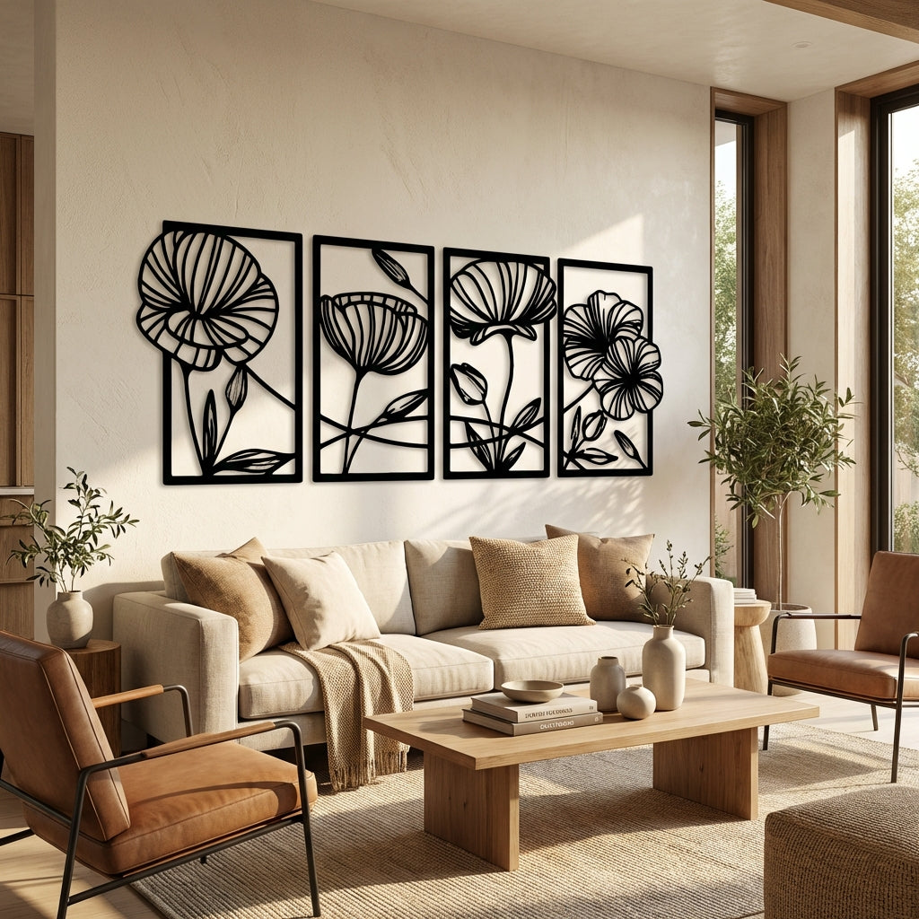Silent Melody of Flowers 4-Piece Metal Wall Art