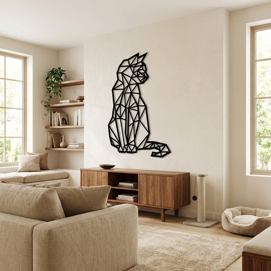 Geometric Cat Trio Metal Wall Art – Modern Minimalist Decor