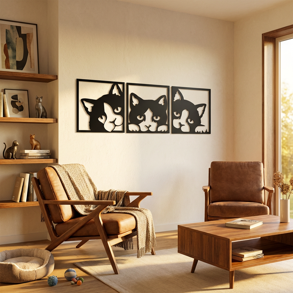Geometric Cat Metal Wall Art – Minimal Modern Animal Decor