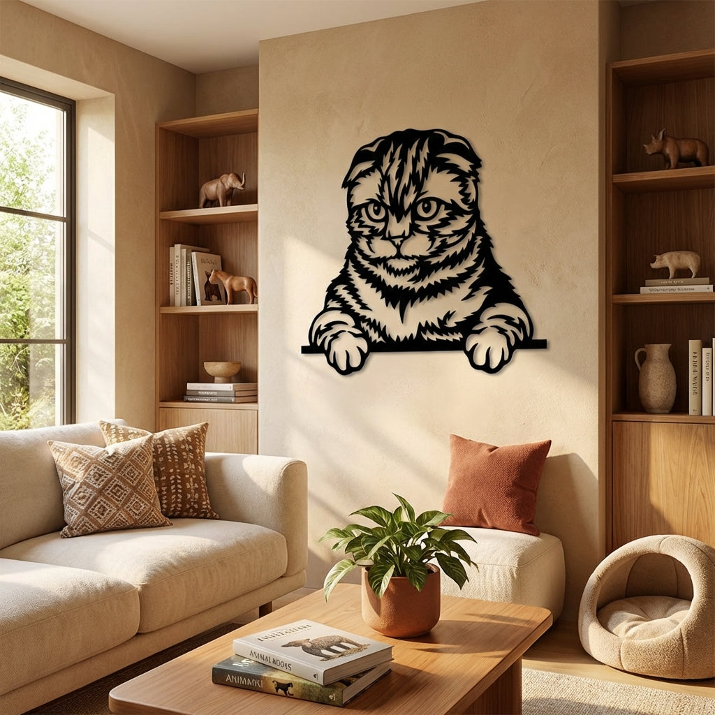Curious Cat Metal Wall Art – Minimalist Animal Decor