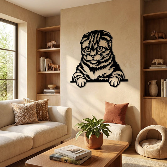 Curious Cat Metal Wall Art – Minimalist Animal Decor