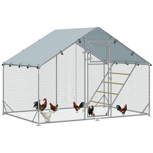 PawHut Walk in Chicken Run w/ Cover, Hanging Feeder, Perch, for 6-8 Chickens