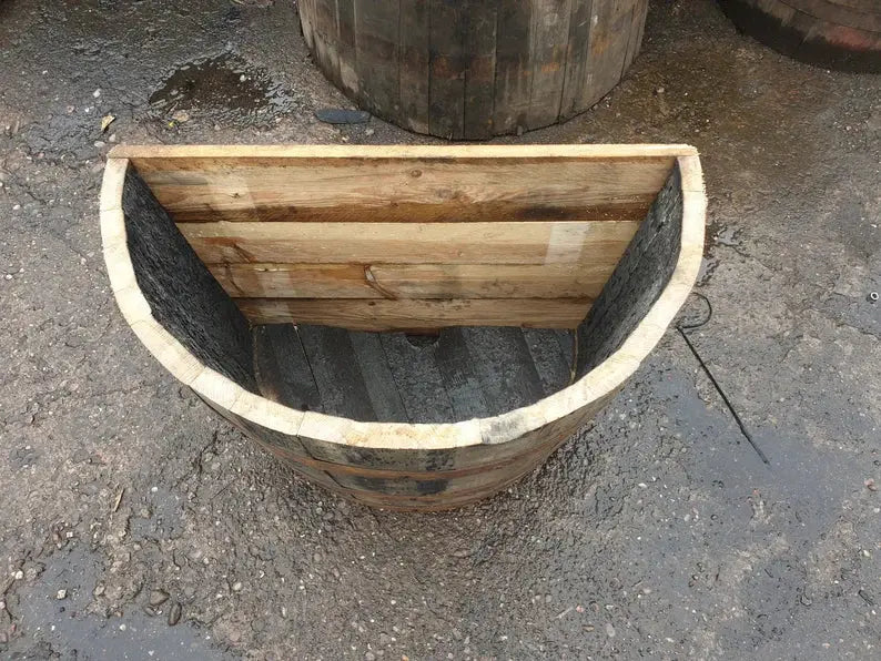 Genuine Whisky Barrel Planter Flat Back For Plants Shrubs Flowers Roses Veg Oak Handmade From Reclaimed Whisky Barrel