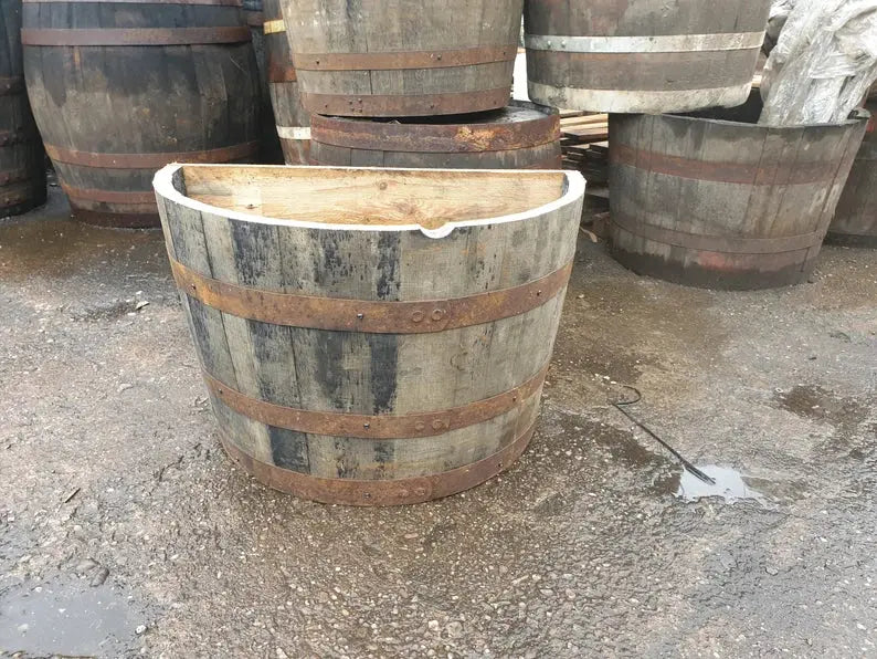Genuine Whisky Barrel Planter Flat Back For Plants Shrubs Flowers Roses Veg Oak Handmade From Reclaimed Whisky Barrel