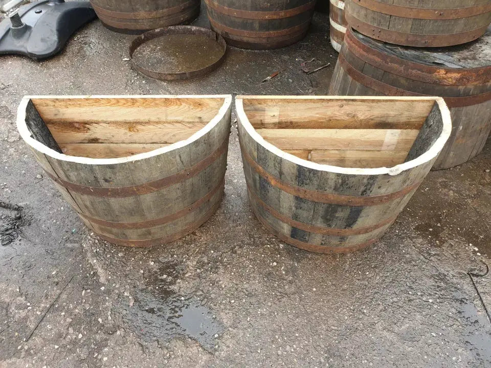 Genuine Whisky Barrel Planter Flat Back For Plants Shrubs Flowers Roses Veg Oak Handmade From Reclaimed Whisky Barrel