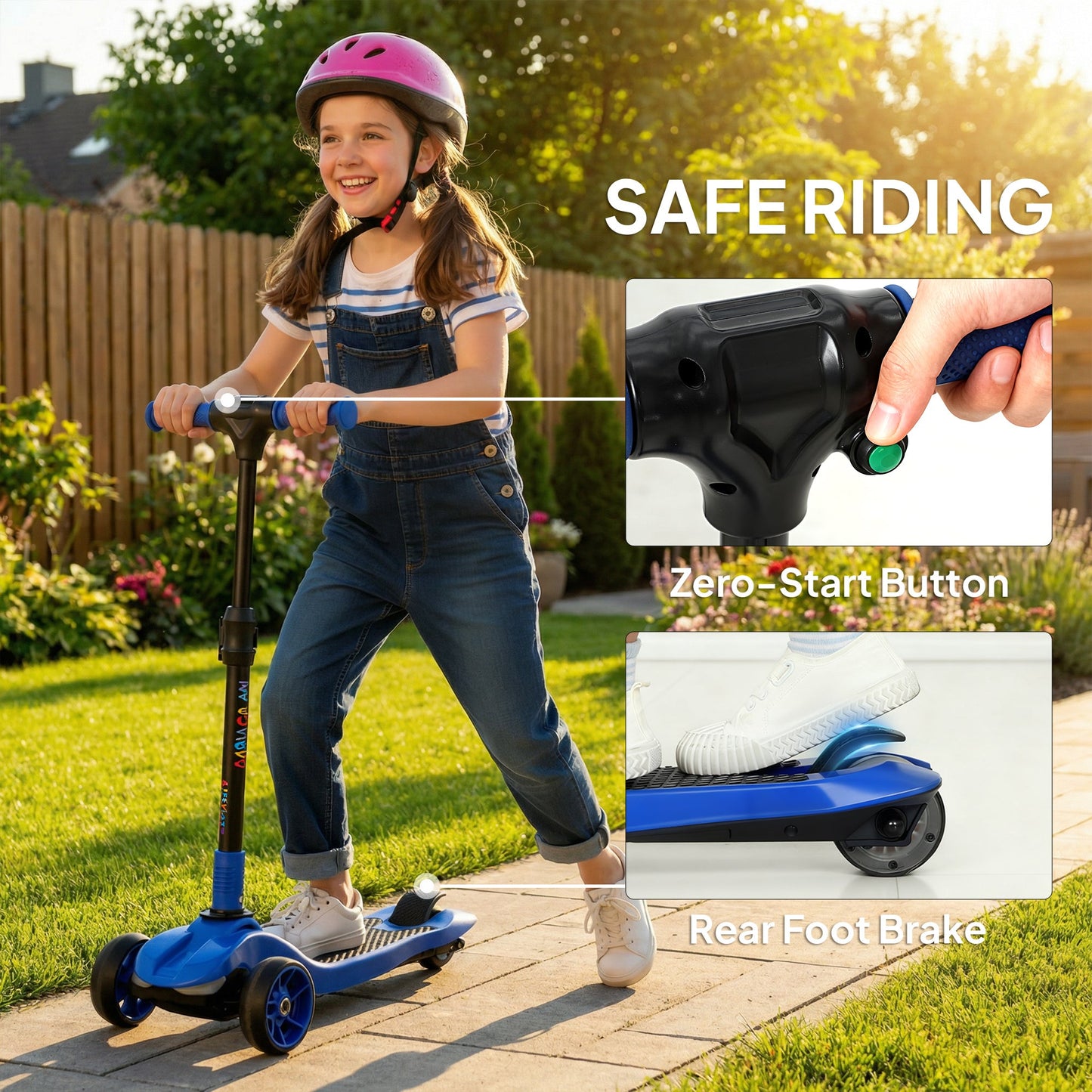 AIYAPLAY Three-Wheel Foldable Electric Scooter for Kids Aged 6-10 Years, Blue