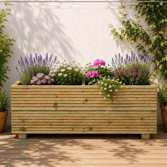 Large Decking Patio Planter With Central Divide – Pressure-Treated Outdoor Garden Planter 88 × 35 × 33 cm