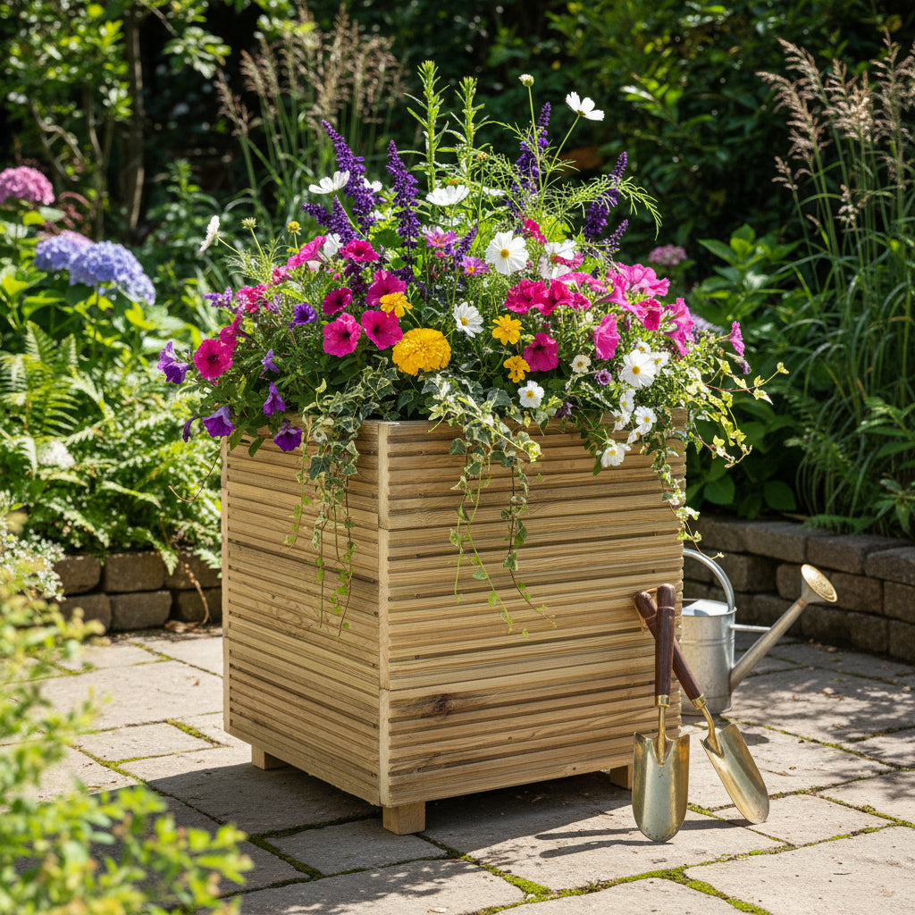 Large Square Tall Wooden Decking Planter  50 × 50 × 63 cm