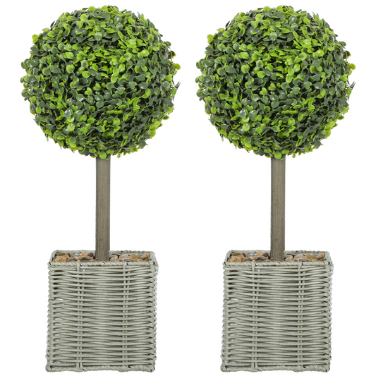 HOMCOM Set of 2 Artificial Plants, 50cm Faux Boxwood Topiary Balls, Green