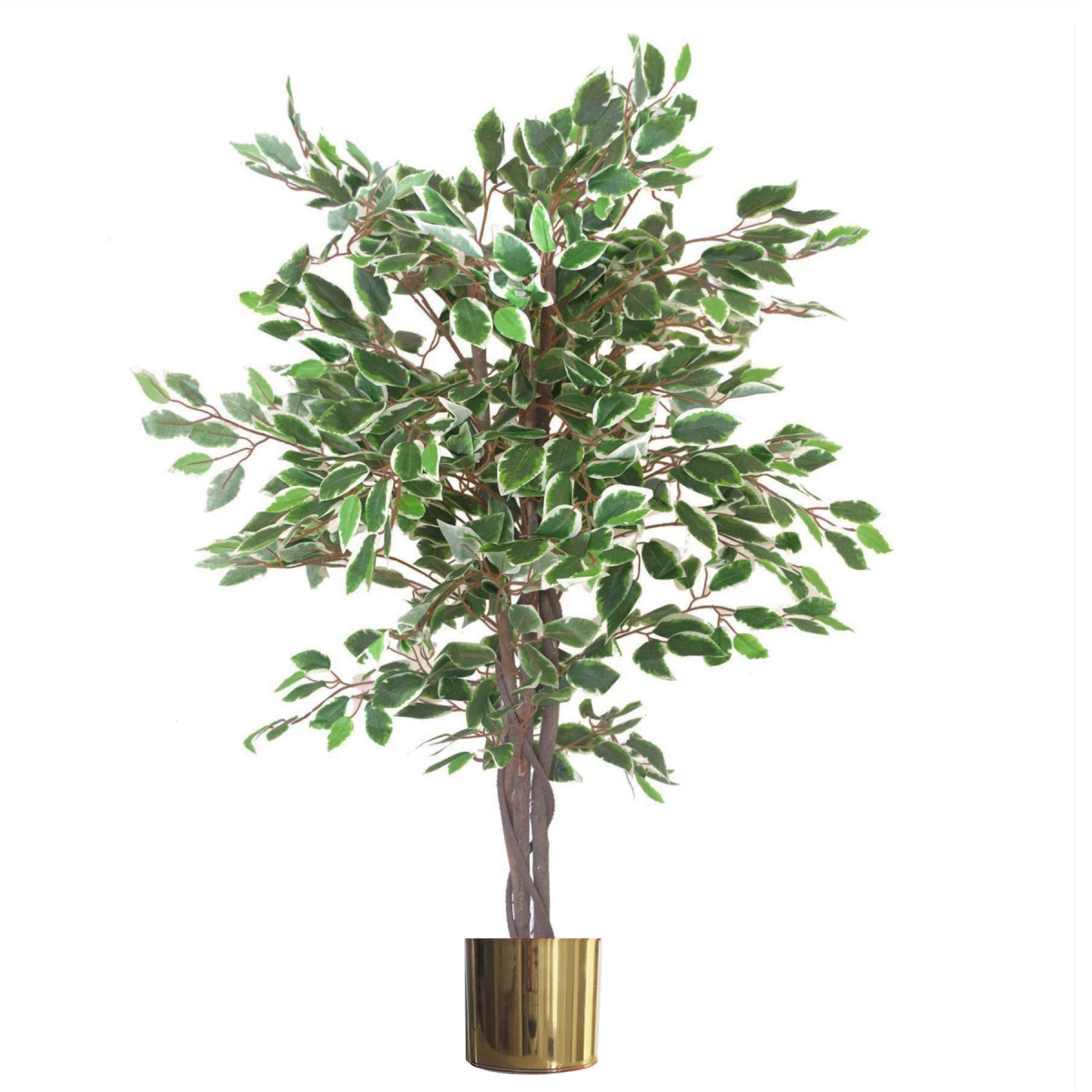 130cm LARGE Realistic White Edge Ficus Artificial Plant Tree Gold Metal Planter
