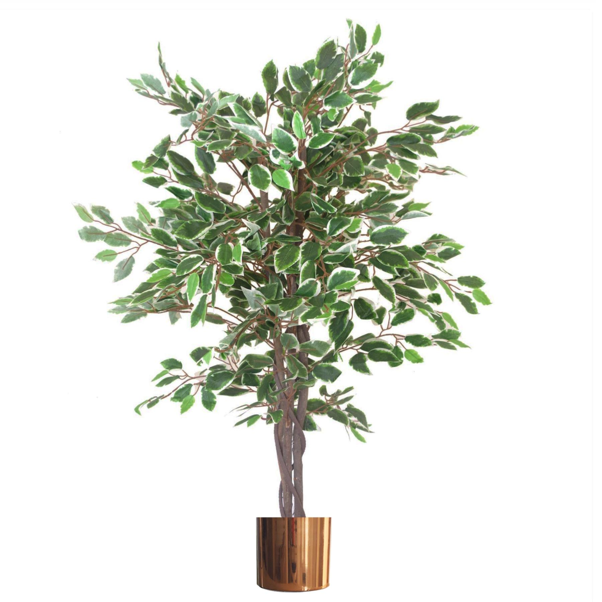 130cm LARGE Realistic White Edge Ficus Artificial Plant Tree Copper Metal Planter