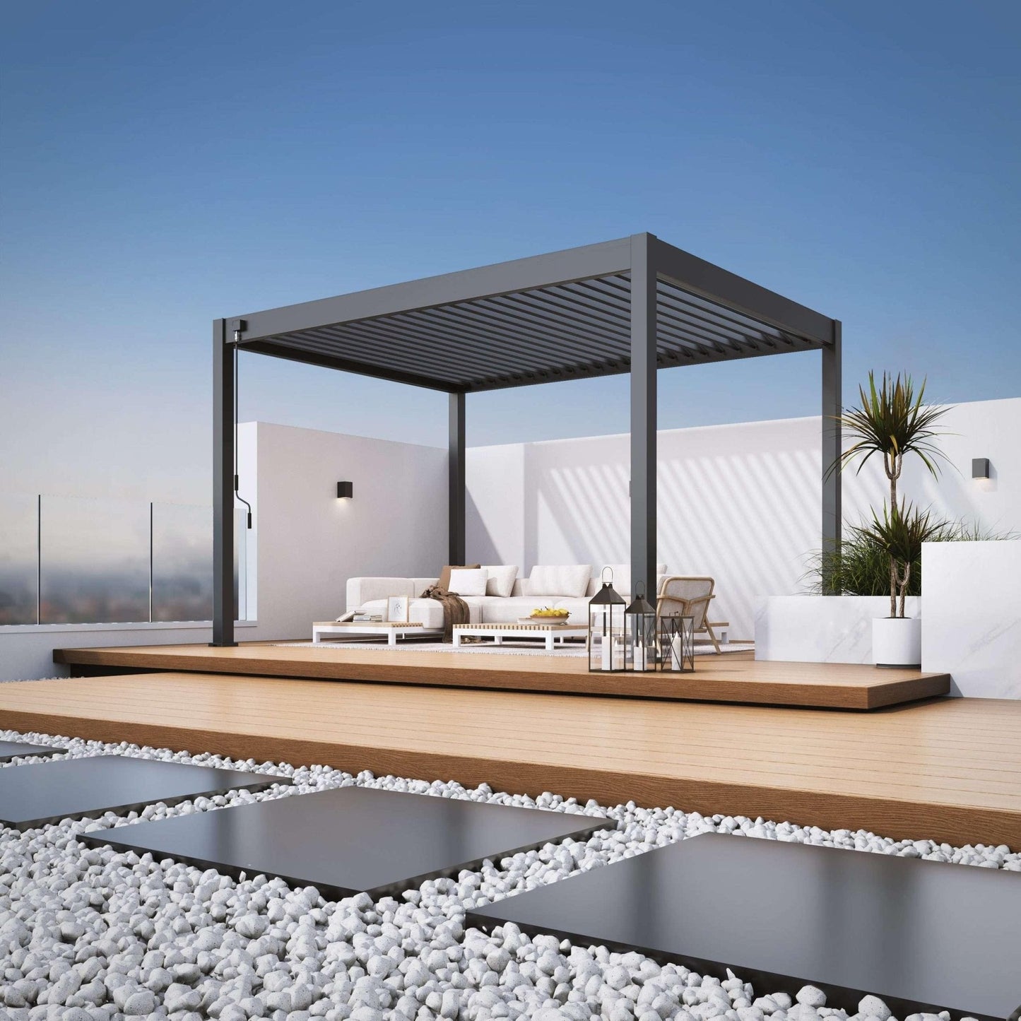 Modena Aluminium Pergola 4m x 3m Free Standing with LED Package
