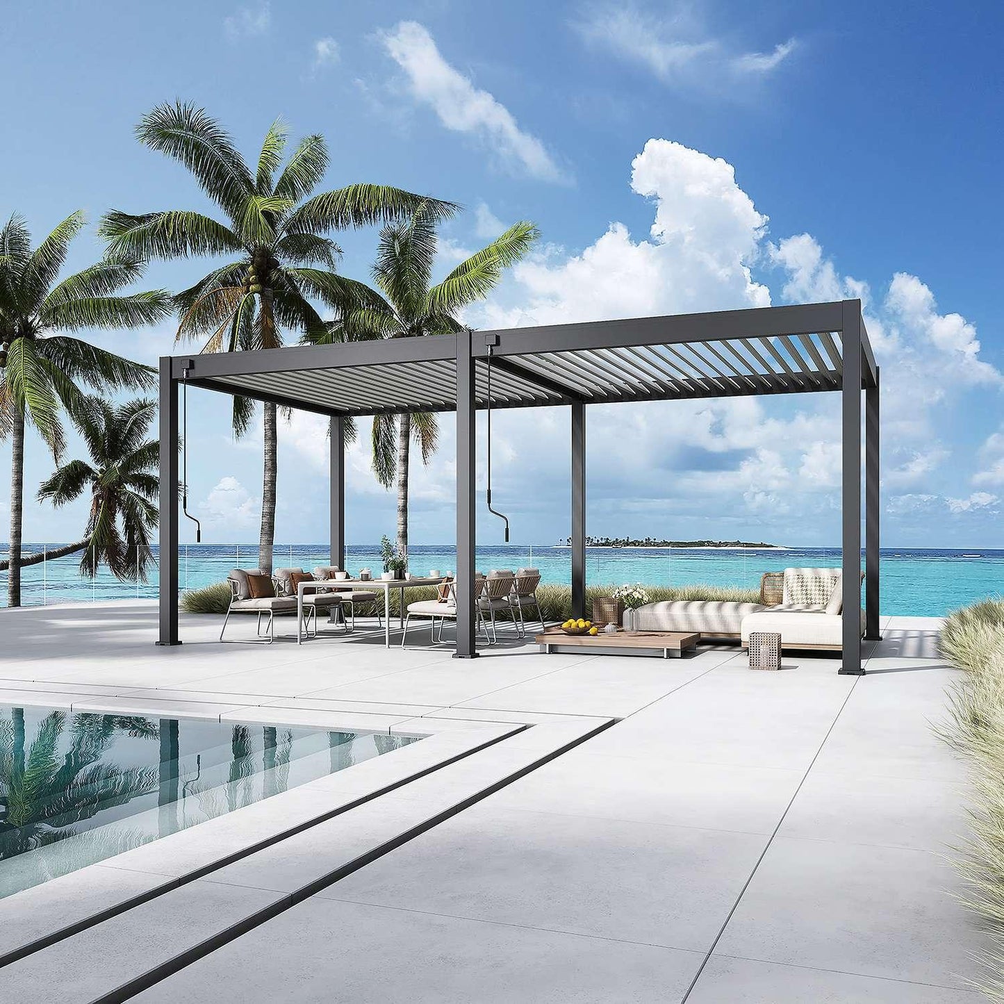 Modena Aluminium Pergola 6m x 3m Free Standing with LED Package