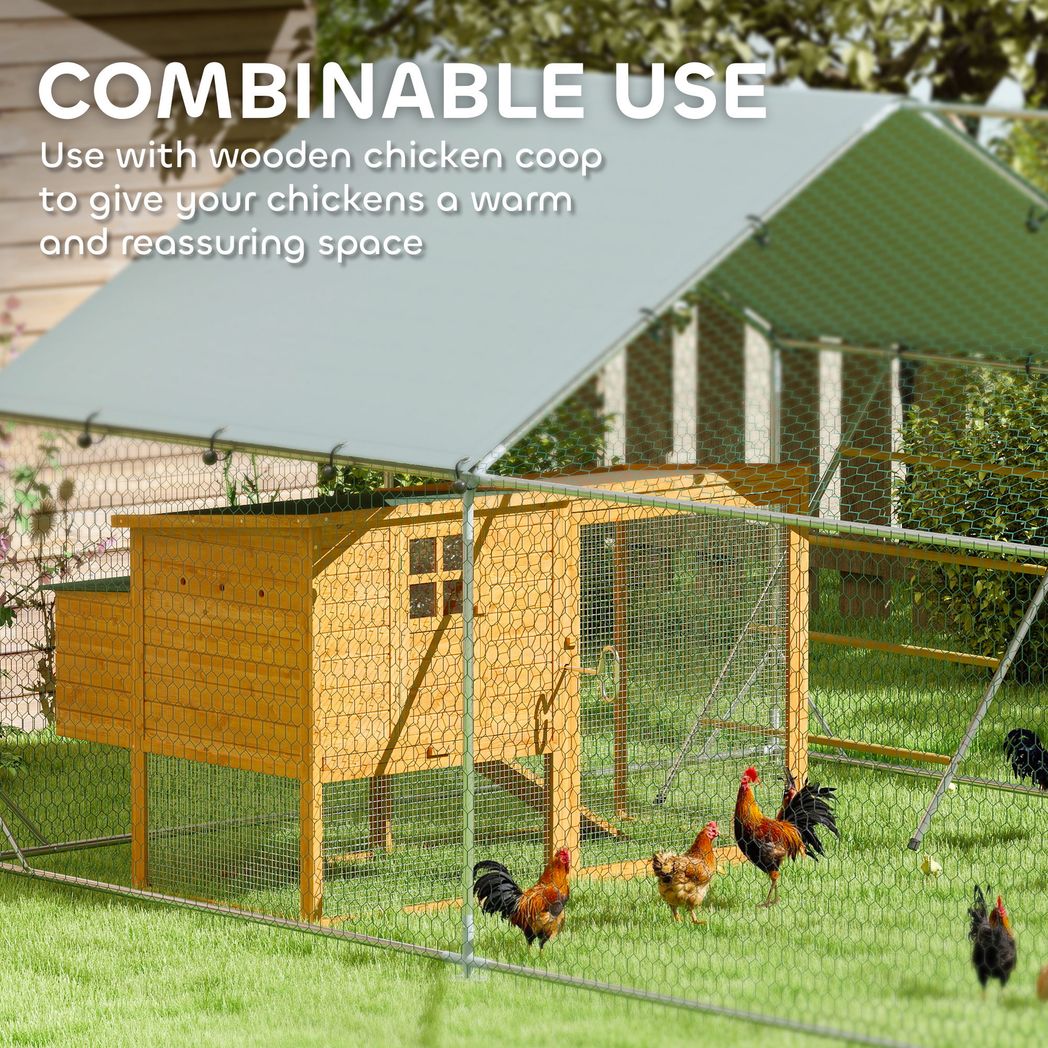 PawHut Walk in Chicken Run w/ Cover, Hanging Feeder, Perch, for 6-8 Chickens