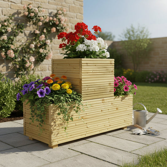 One-Tier Wooden Decking Planter – Pressure-Treated Outdoor Garden Planter 88 × 35 × 48 cm