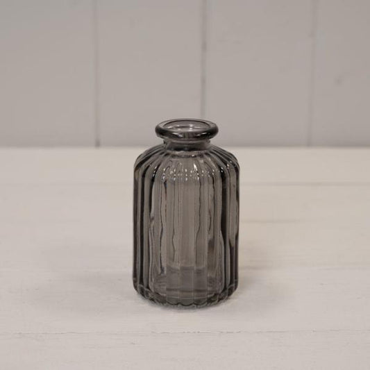 Smoky Grey Ribbed Glass Bottle H10cm x TD3.7cm B5cm W 0.2Kg
