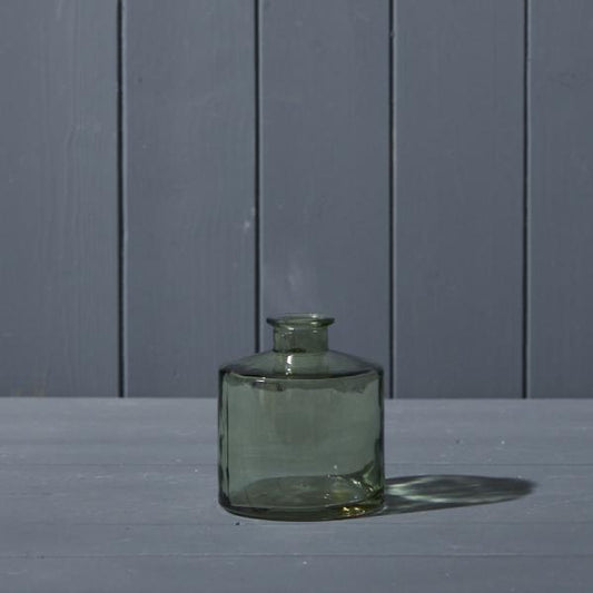 Vintage Green Squat Glass Bottle D9 x H10.3cm  Weight-300g