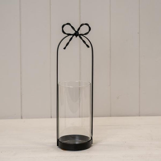 Small Black Metal Candle Holder with Bow