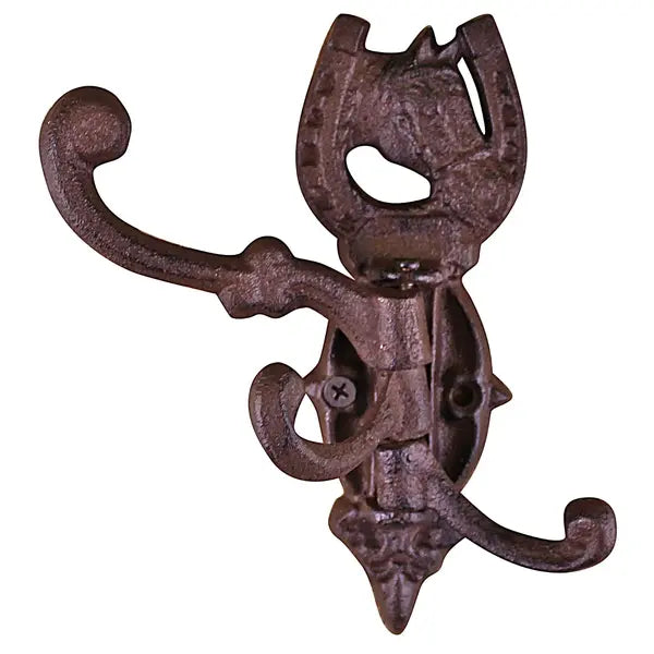 Cast Iron Wall Mounted Rotating Coat Hooks  Horse  3 hooks