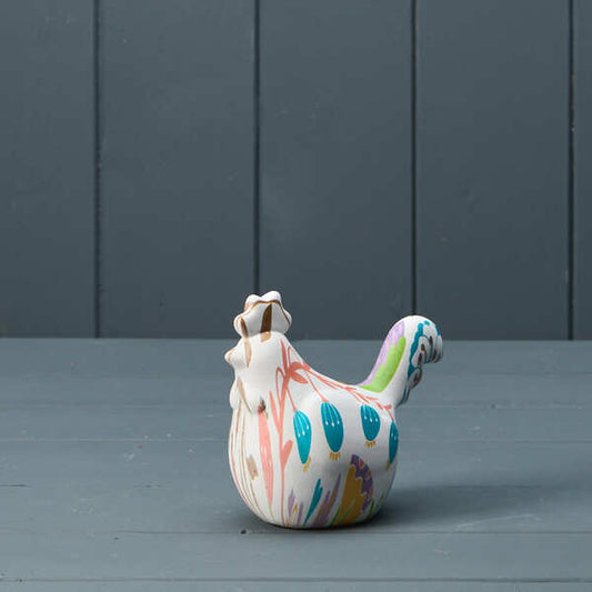 Ceramic Floral Print Chicken H10.8 W12 D6.5