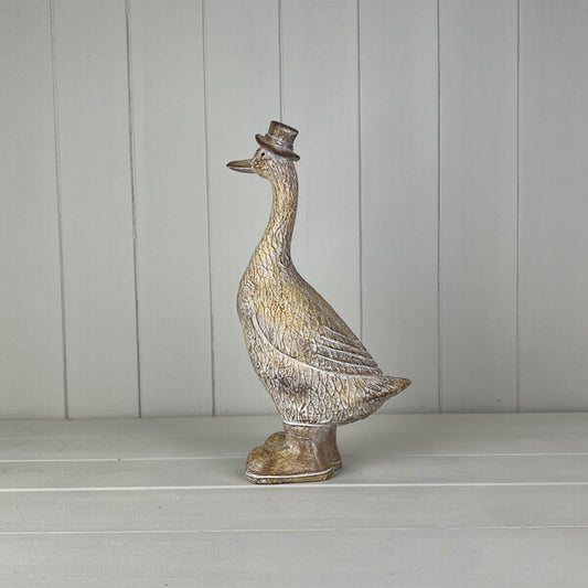 Large Polyresin Duck with Hat H29.5 X W9.5 cm