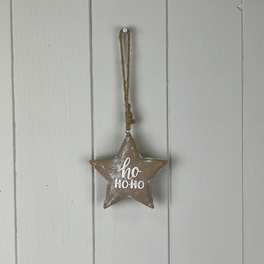 "Ho Ho Ho" Wooden Hanging Star H8.8cm W8.8cm D3cm  Weight-49g
